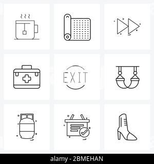 Linie Symbol Set von 9 modernen Symbole aus, Ausgang, Pfeil, Arzt, erste-Hilfe-Box Vektor-Illustration Stock Vektor