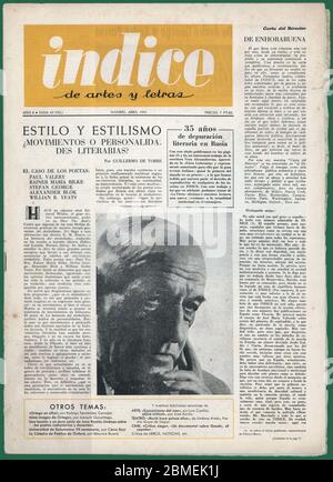 Portada de la revista literaria Indice de artes y letras. Madrid, April 1953. Stockfoto