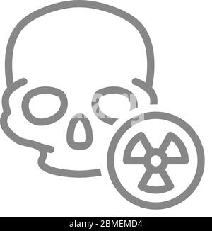 Menschlicher Schädel mit Strahlungszeichen-Linie Symbol. Warnung, Gefahrensymbol Stock Vektor