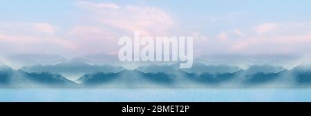 Chinesische Tinte waschen Stil Sonnenuntergang Berglandschaft Hintergrund Stockfoto