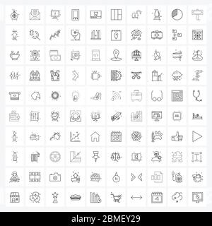 100 Universal Icons Pixel Perfect Symbole von Gerät, Telefon, danke, Handy, Monitor Vektor Illustration Stock Vektor