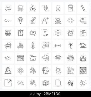 49 Interface Line Icon Set moderner Symbole auf Kreuz, entsperren, Dollar, offen, Multimedia Vektor Illustration Stock Vektor