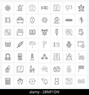 49 Interface Line Icon Set moderner Symbole auf Datei, Camcorder, BASIC, Kamera, Benutzer Vektor Illustration Stock Vektor