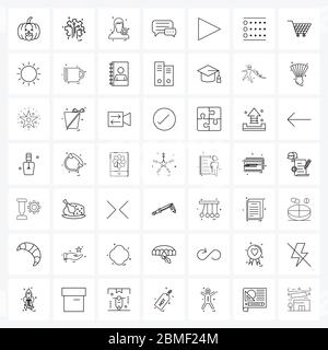 49 editierbare Vektorliniensymbole und moderne Symbole von Medien, Video, Avatar, sms, Chat Vektorgrafik Stock Vektor