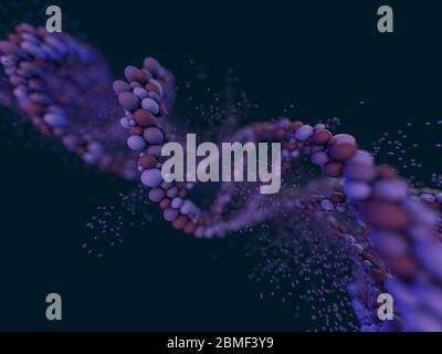 DNA-Kette. Abstrakten wissenschaftlichen Hintergrund. Schöne Illustration. Biotechnologie, Biochemie, Genetik und Medizin Konzept. 3D-Rendering Stockfoto