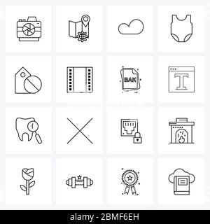 UI Set von 16 Basic Line Icons von Label, Tag, cloudy, deaktivieren, Tücher Vektor Illustration Stock Vektor