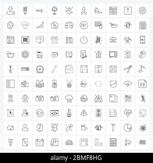 Isolierte Symbole Set von 100 Simple Line Icons von Juwelier, Herz, Elektronik, Liebe, Hubschrauber Vektor Illustration Stock Vektor