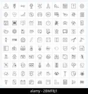 Isolierte Symbole Set von 100 Simple Line Icons von Juwelier, Herz, Elektronik, Liebe, Hubschrauber Vektor Illustration Stock Vektor