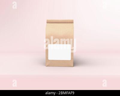 Die Kaffee-Strahl Tasche Verpackung Mock-up-Design auf pastellrosa Studio Bühne Hintergrund Stockfoto
