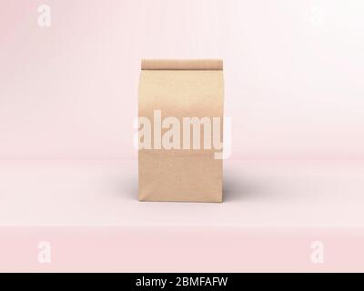 Die Kaffee-Strahl Tasche Verpackung Mock-up-Design auf pastellrosa Studio Bühne Hintergrund Stockfoto