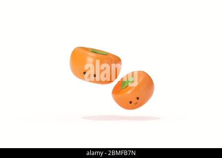 Persimmon Obst 3d Cartoon Charakter, 3d-Illustration Rendern isoliert auf weißem Hintergrund Stockfoto