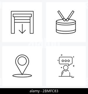 Set von 4 Simple Line Icons von Jalousien, Karte, Fenster, Sound, Reise Vektor Illustration Stock Vektor