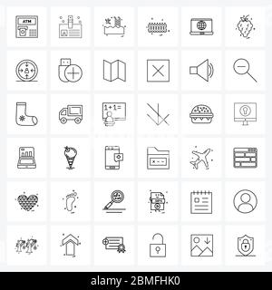 Set von 36 Universal Line Icons von Früchten, Globus, Meer, Internet, Grenzen Vektor Illustration Stock Vektor