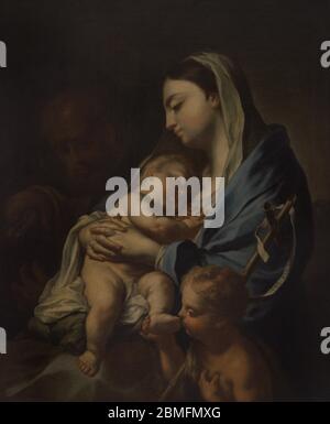 Francesco Trevisani (1656-1746). Italienischer Maler. Heilige Familie mit dem Jesuskind Johannes der Täufer. Nationalmuseum der Schönen Künste Valletta. Malta. Stockfoto