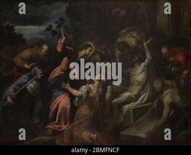 Andrea Vicentino (1539-1614). Italienischer Maler. Die Erhebung von Lazarus, c. 1600. Öl auf Leinwand, 114 x 146 cm. Nationalmuseum der Schönen Künste Valletta. Malta. Stockfoto