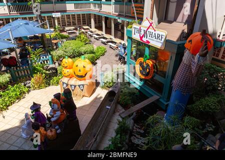 Unten das Hatch Fischrestaurant, The Wharf, Lahaina, Maui Stockfoto