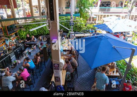 Unten das Hatch Fischrestaurant, The Wharf, Lahaina, Maui Stockfoto