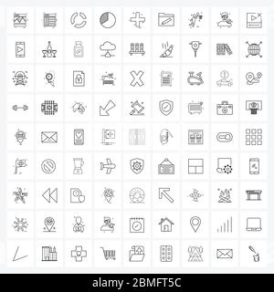 81 editierbare Vektorliniensymbole und moderne Symbole für Ordner, Zeichen, Graphen, Hinzufügen, plus Vektorgrafik Stock Vektor