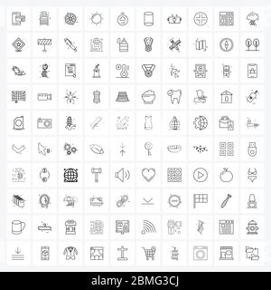 100 Universal Icons Pixel Perfect Symbole der intelligenten, automatischen, Getriebe, sonnig, Sommer Vektor Illustration Stock Vektor