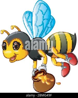 Flying Bee Cartoon hält Honig Eimer Stock Vektor