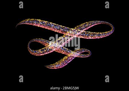 Dekorative Element Verzierung für Ihr Design oder Text von gemacht Bunte Partikel und isoliert auf schwarzem Hintergrund Stockfoto