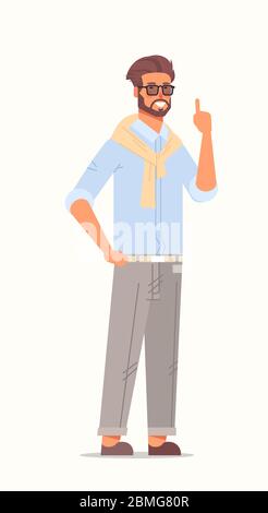 Zuversichtlich Geschäftsmann Zeigen Finger nach oben Geschäftsmann mit einer Idee männlichen Cartoon Charakter stehend Pose voller Länge vertikalen Vektor-Illustration Stock Vektor