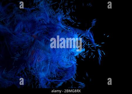 Blau glühende Wolke Computing mit Partikeln. Coronavirus-Konzept. Vom Computer generierter abstrakter Hintergrund. 3d-Illustration Stockfoto