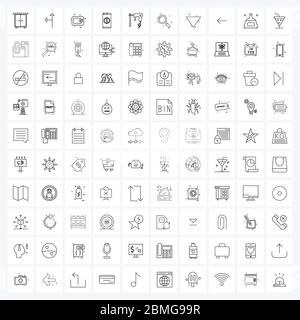 Satz von 100 UI Icons und Symbole für Hardware, Bohrmaschine, Mikrowelle, Telefon, Banking Vektor Illustration Stock Vektor