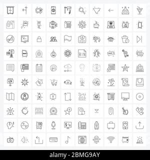 Satz von 100 UI Icons und Symbole für Hardware, Bohrmaschine, Mikrowelle, Telefon, Banking Vektor Illustration Stock Vektor