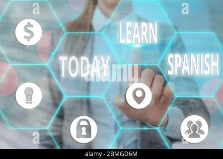 Schreibnotiz, der Spanisch lernen zeigt. Geschäftskonzept für die Übersetzung Sprache in Spanien Wortschatz Dialektsprache Stockfoto