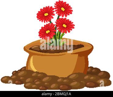 Rote Blumen in braunen Beutel auf weißem Hintergrund Illustration Stock Vektor