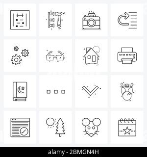 16 Universal Line Icon Pixel Perfect Symbole von Motor, out, Arbeit, Debug, Park Vector Illustration Stock Vektor