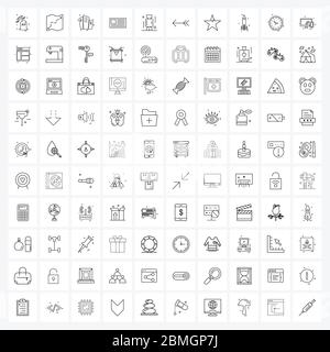 100 Universal Line Icon Pixel Perfect Symbole von Geschäft, Schüler, Wohnung, Schule, Karte Vektor Illustration Stock Vektor