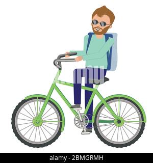Abstrakte Cartoon Mann mit Rucksack Fahrrad Illustration. Stock Vektor
