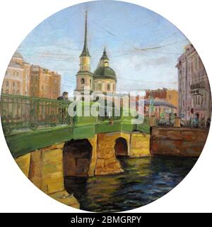 Ansicht der Brücke in Sankt Petersburg, Ölgemälde Stockfoto