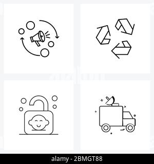 Set von 4 Universal Line Icons Lautsprecher, Baby, Geld, Ökologie, Gebäude Vektor Illustration Stock Vektor