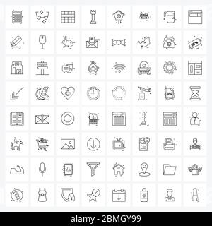 64 Universal Line Icon Pixel Perfect Symbole von Stunden, Uhr, Zellen, Spiel, Königin Vektor Illustration Stock Vektor