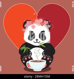 Niedlichen Cartoon Panda Bär mit rotem Herz-Design. Stock Vektor