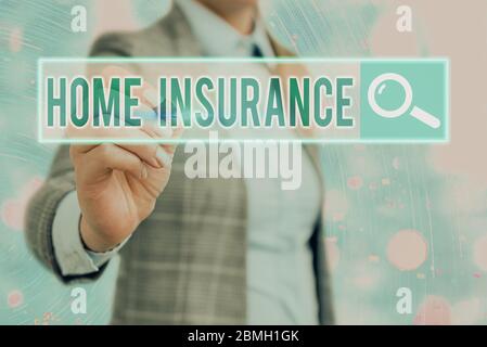 Word Writing Text Home Insurance. Geschäftsfoto zeigt Abdeckungen Verlust und Schäden und auf Unfälle im Haus Stockfoto