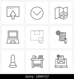 9 Universal Icons Pixel Perfect Symbole von Fracht, Laptop, Standort, E-Commerce, Computer Vektor Illustration Stock Vektor