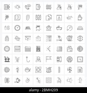 64 Universal Line Icon Pixel Perfect Symbole von Buntstiften, Nachricht, Anruf, sms, Telefon Vektor Illustration Stock Vektor