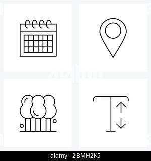 Set von 4 modernen Linien Symbole von Kalender, Baum, Kartenzeiger, eco, up Vektor Illustration Stock Vektor