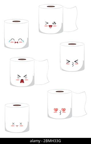 Toilettenpapierrolle als niedliche Charakterdarstellung auf weißem Hintergrund. Stock Vektor