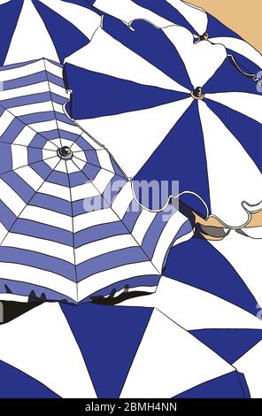 Vektor Illustration: Italienischer Sommer unter den blau-weißen Sonnenschirmen. Stock Vektor