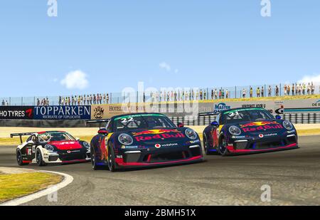 Porsche 911 GT3 Cup, Sebastian Job (GB), Porsche 911 GT3 Cup, Graham Carroll (GB), Porsche TAG Heuer Esports Supercup, 2020 eSports Rennen auf iRacing weltweit Stockfoto