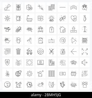 64 Universal Line Icon Pixel Perfect Symbole für Dokument, Studie, Schutz, Schule, Bleistift Vektor Illustration Stock Vektor