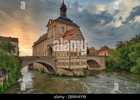 Altes Rathaus Bamberg am Abend Stockfoto