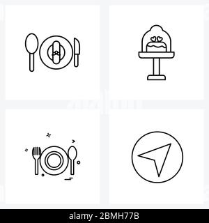 UI Set von 4 Basic Line Icons von Essen, Löffel, Teller, Hochzeit, Mahlzeit Vektor Illustration Stock Vektor