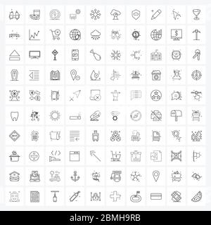 100 Universal Icons Pixel Perfect Symbole von Internet, Board, Energie, Einstellung, Präsentation Vektor Illustration Stock Vektor