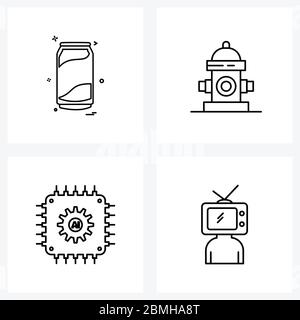 4 Universal Line Icon Pixel Perfect Symbole für Essen, ic, Trinken, Feuerwache, Fernsehen Vektor Illustration Stock Vektor